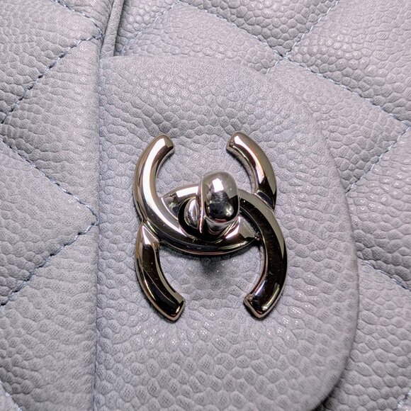 Chanel Classic Jumbo Light Gray Blue Quilted Caviar Double Flap Bag - Picture 7 of 16